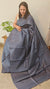 10SQ - Bluish grey tussar silk saree with sequins weaving