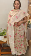 Cream cross stitch embroidered desi tussar silk suit