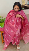Shaded Deep pinkbatik printed Tussar silk suit