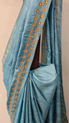 Powder blue cutwork tussar silk saree