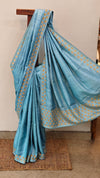 Powder blue cutwork tussar silk saree