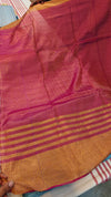 Magenta tussar silk saree with zari border and pallu