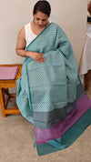 MP99 - Teal silky kota saree with multi color pallu