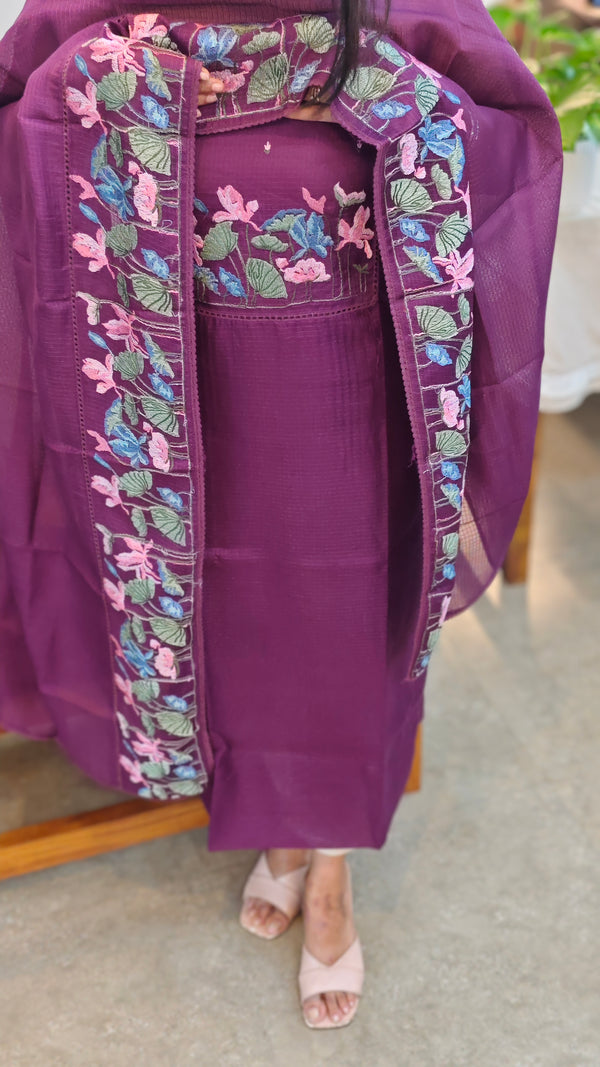 Wine net kota embroidered suit