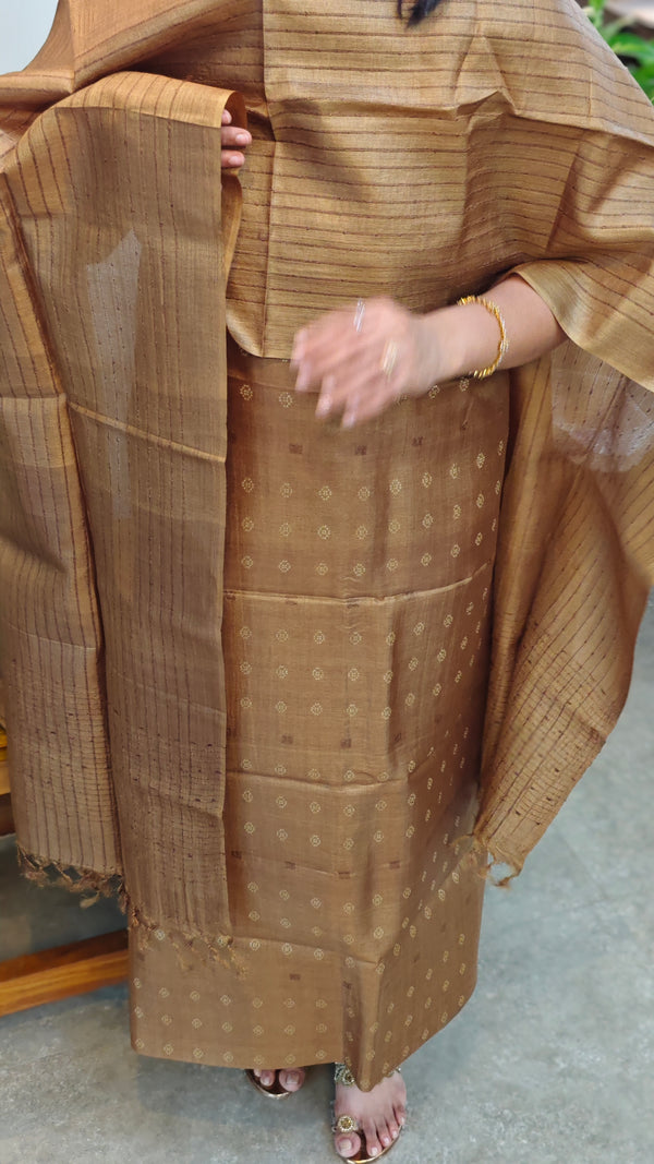 Golden brown tussar silk suit