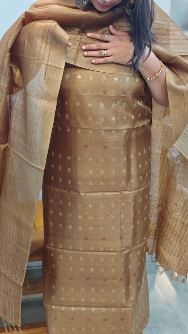 Golden brown tussar silk suit
