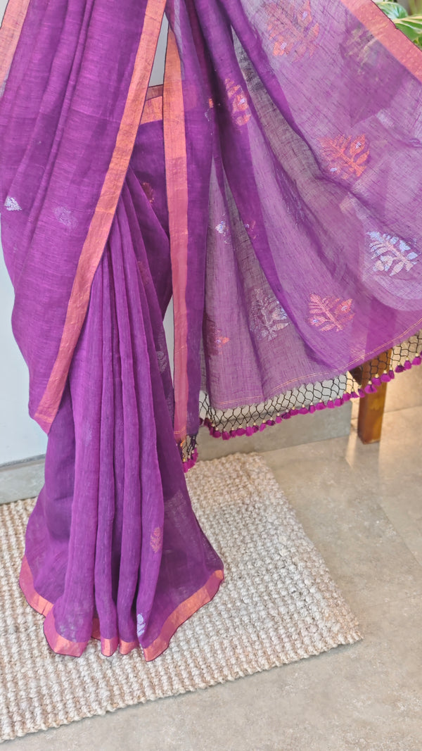 Purple linen silk saree