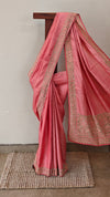 Light peach tussar saree with cutwork designs