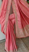 Light peach tussar saree with cutwork designs