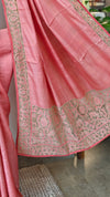 Light peach tussar saree with cutwork designs