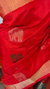 Reddish orange raw silk saree with elephant motifs