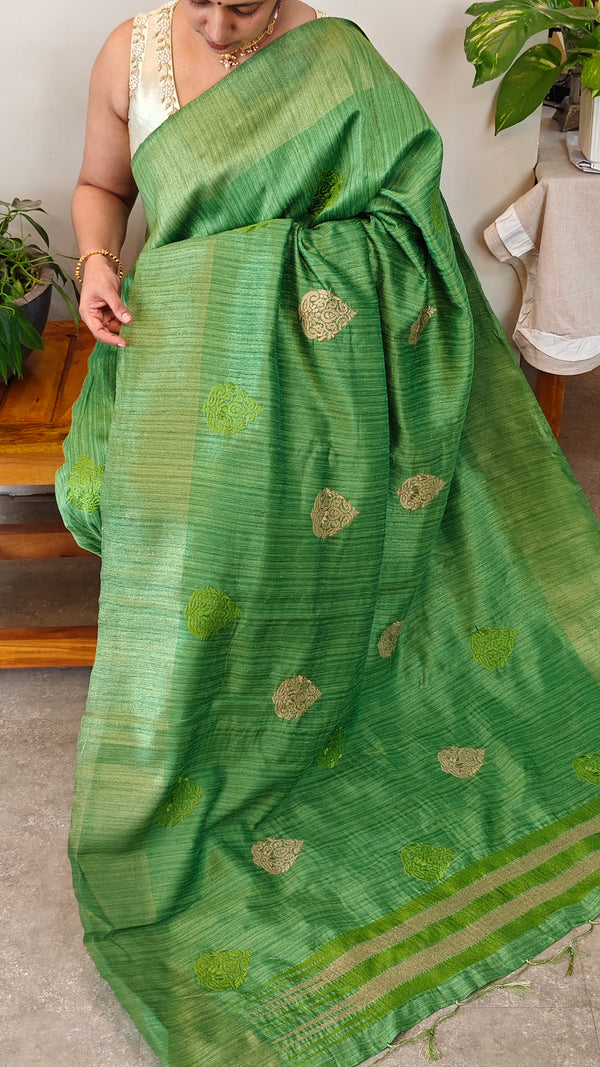 Green jute woven saree