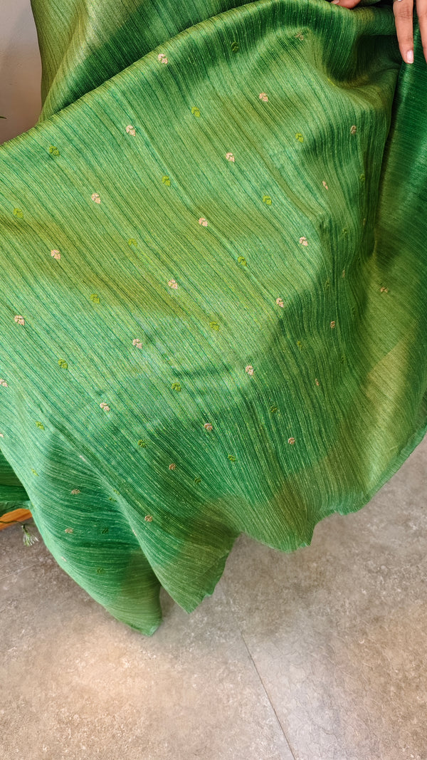 Green jute woven saree
