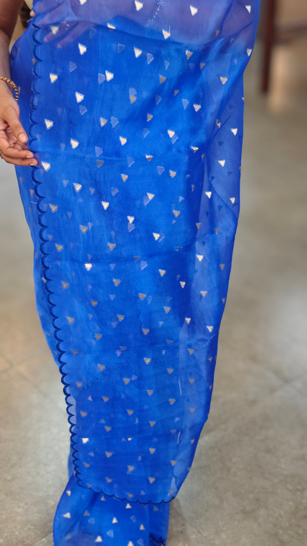 M3S - Cobalt blue organza silk saree