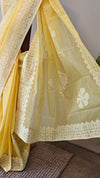 Yellow - Cotton applique on organdy saree