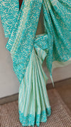 Aqua green matka cotton saree with aari embroidery