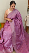 LT12 - Lilac tussar silk saree with checked borders