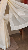 Cream shade - Cotton applique on organdy saree