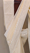 Cream shade - Cotton applique on organdy saree