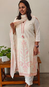 Off white printed kurthi set with dupatta