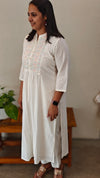 White cotton embroidered kurthi set
