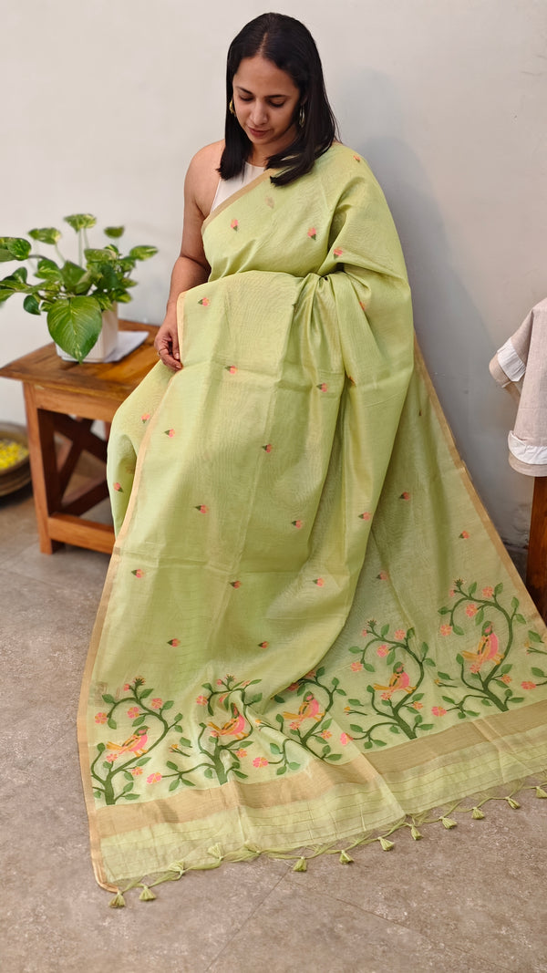 EX46 - Lime green Jamdani saree