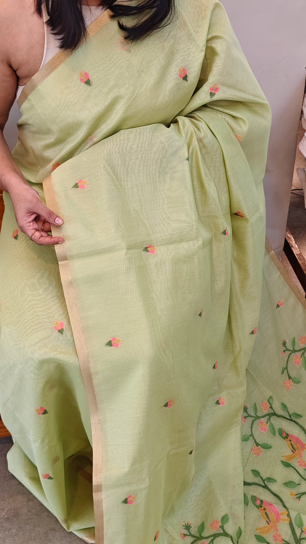 EX46 - Lime green Jamdani saree