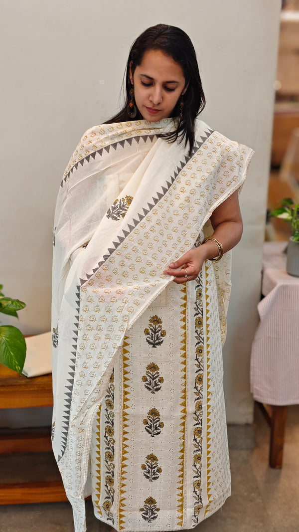 Off white hakoba cotton suit - Mustard