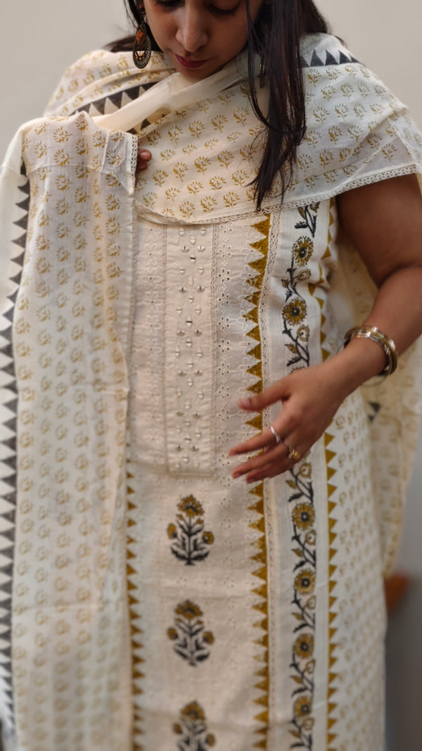 Off white hakoba cotton suit - Mustard