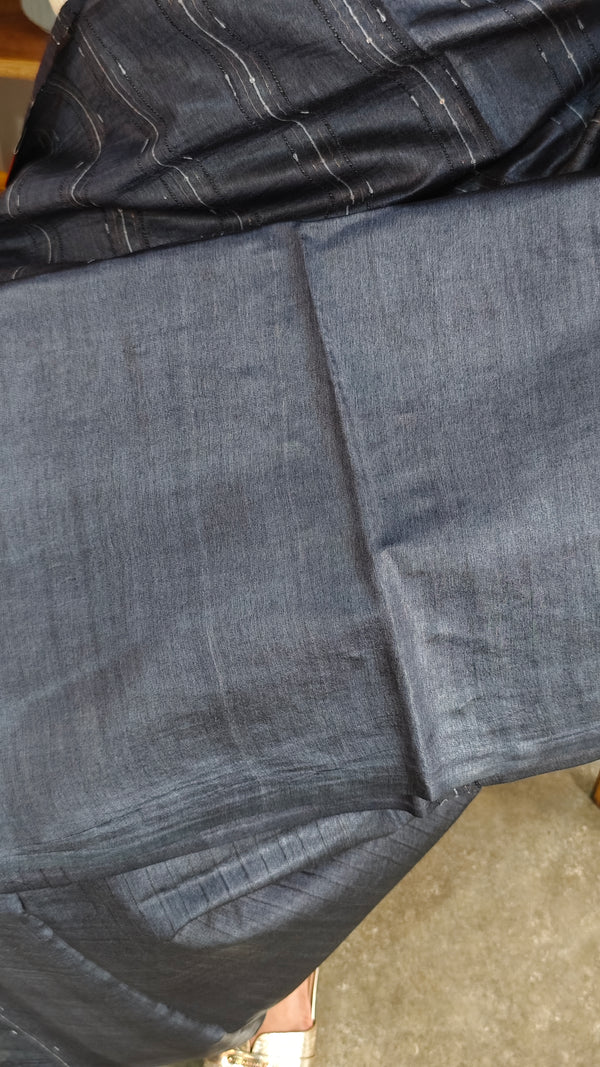 Dark grey woven tussar silk saree - 2490SM