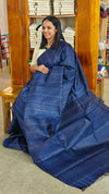 Navy blue woven tussar silk saree - 2490SM