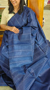 Navy blue woven tussar silk saree - 2490SM