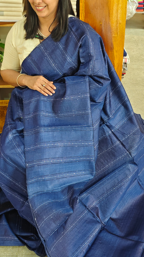 Navy blue woven tussar silk saree - 2490SM