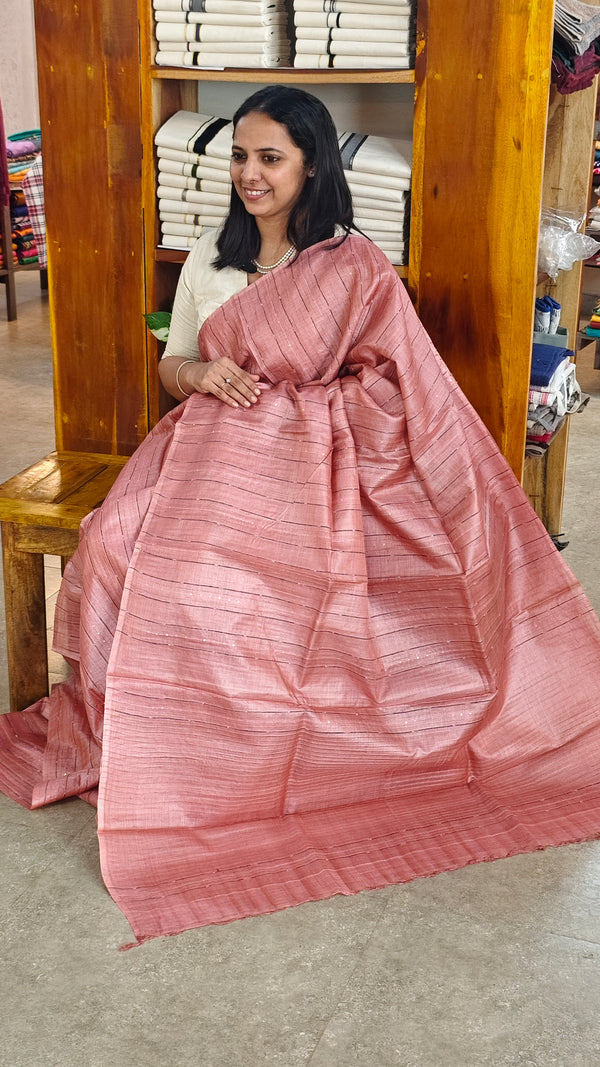 Blush pink woven tussar silk saree - 2490SM