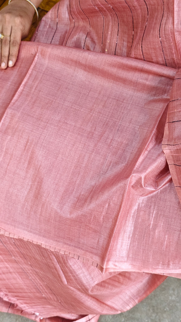 Blush pink woven tussar silk saree - 2490SM