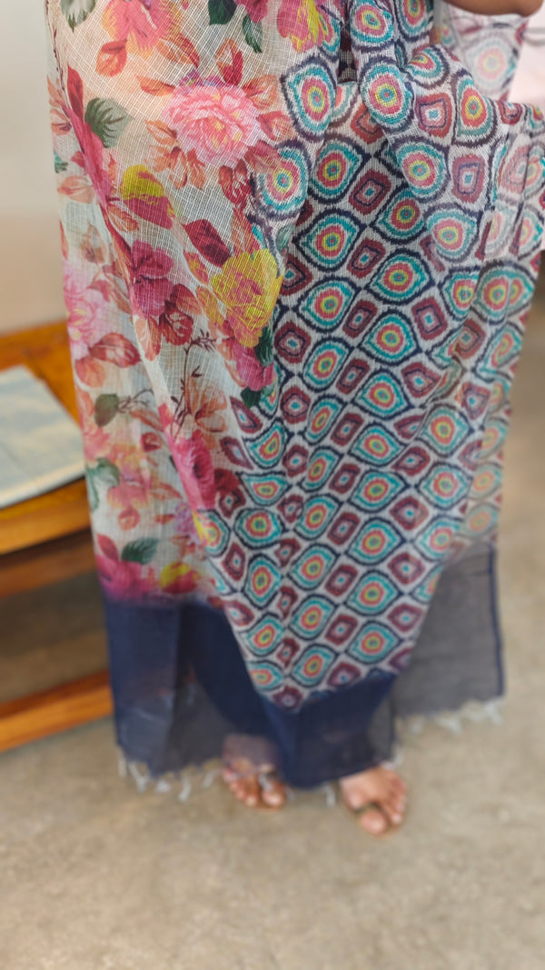 Black silky kota suit with printed dupatta