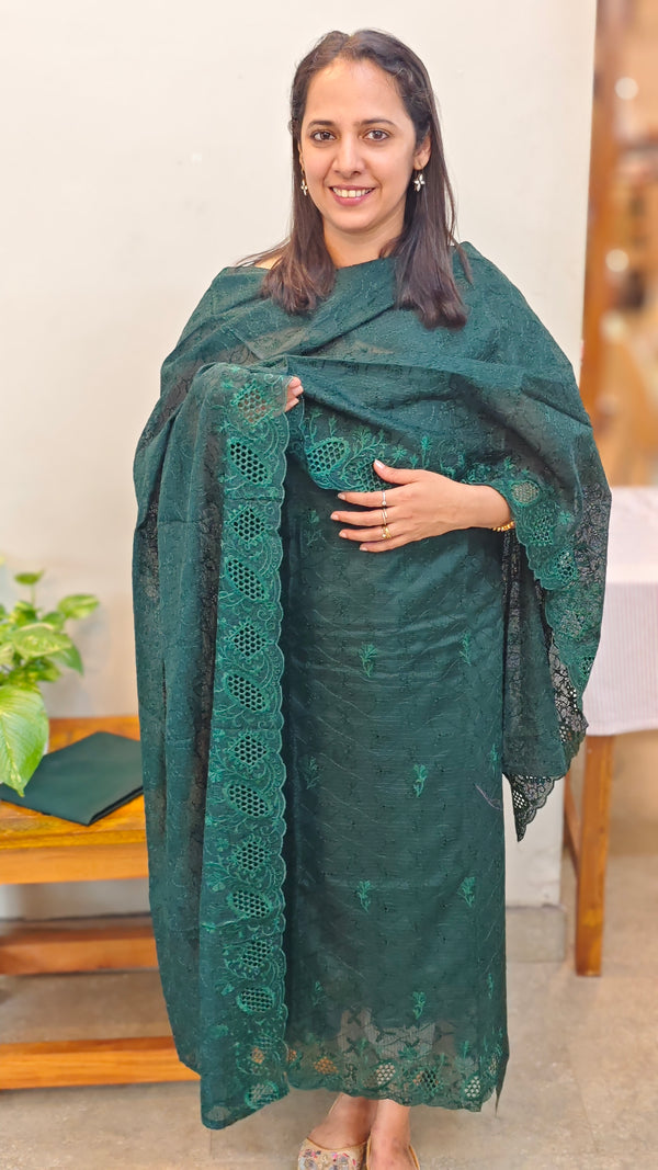 702CW - Bottle green tepchi kota cutwork suit