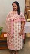 Pink and off white cotton block print suit