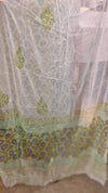 Green and white cotton block printed suit chiffon dupatta