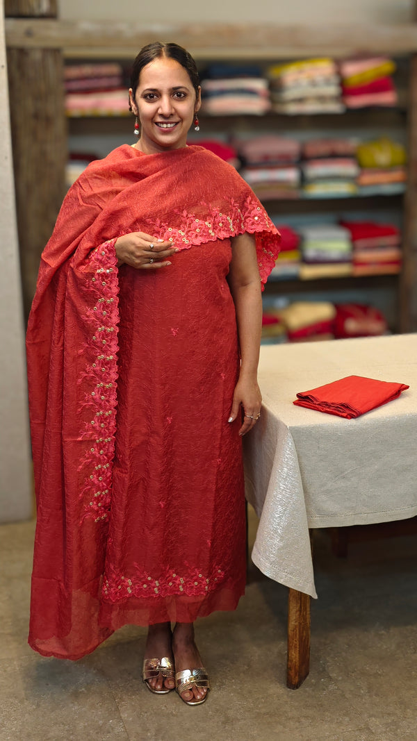 Dark peach embroidered Organza suit