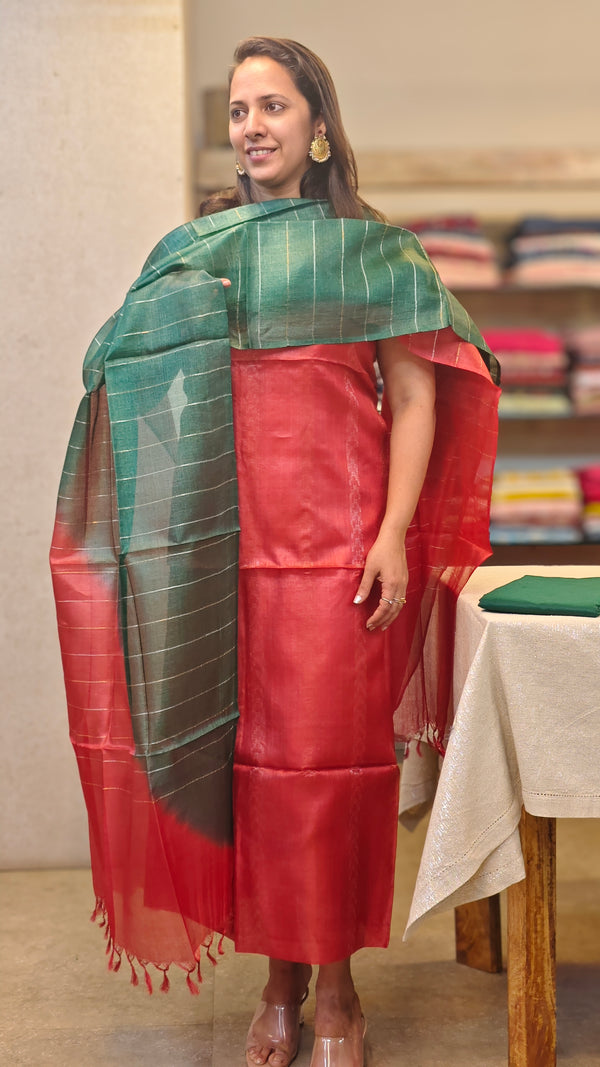Red and Green Tussar silk suit