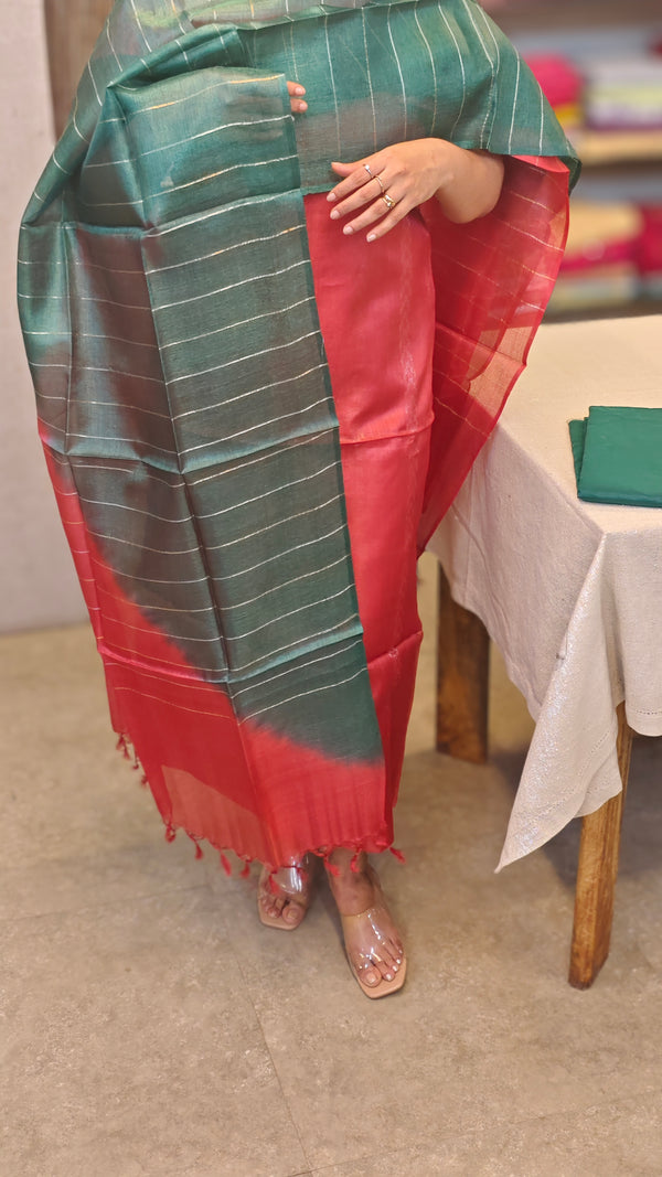 Red and Green Tussar silk suit