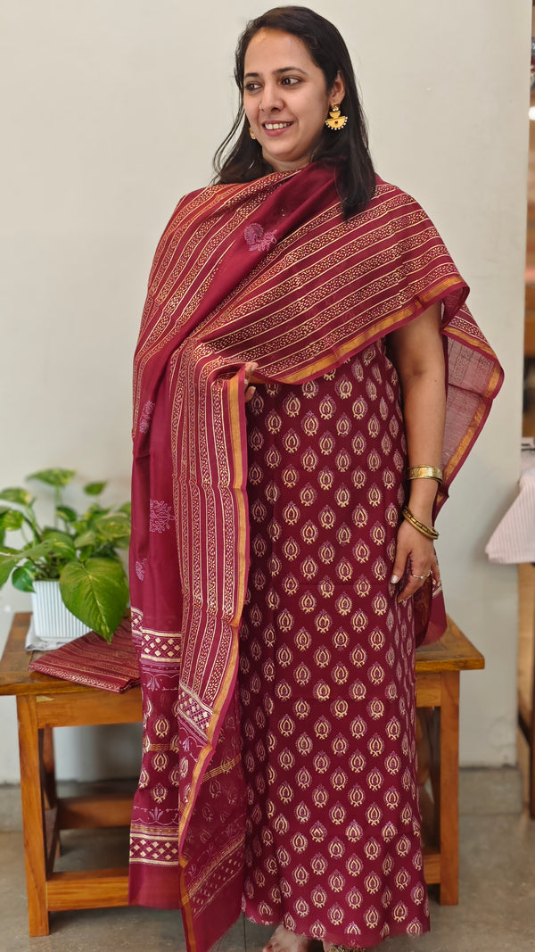 MC058 Maroon Chanderi salwar suit