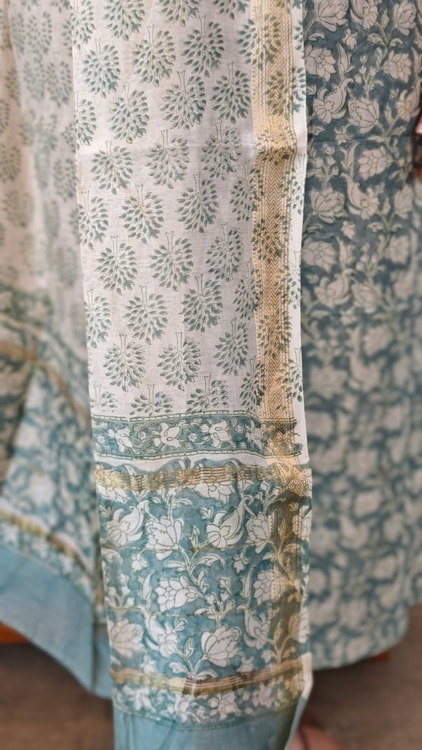 MC058 Light Green and white Maheshwari salwar suit