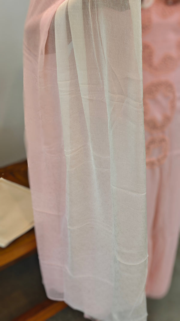 Light pink Georgette suit with crochet work