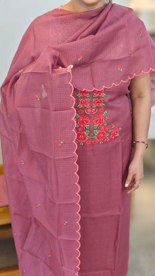 Wine Net kota suit with cross stitch embroidery