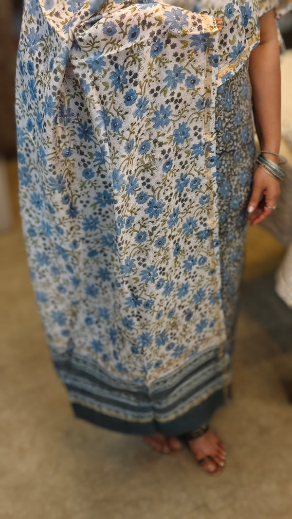 MC058 Light blue and white Chanderi salwar suit