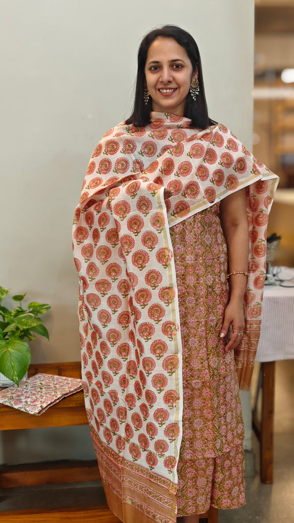 Block printed Chanderi salwar suit