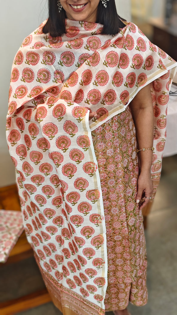 Block printed Chanderi salwar suit