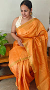 Amber shade Check Tussar silk saree